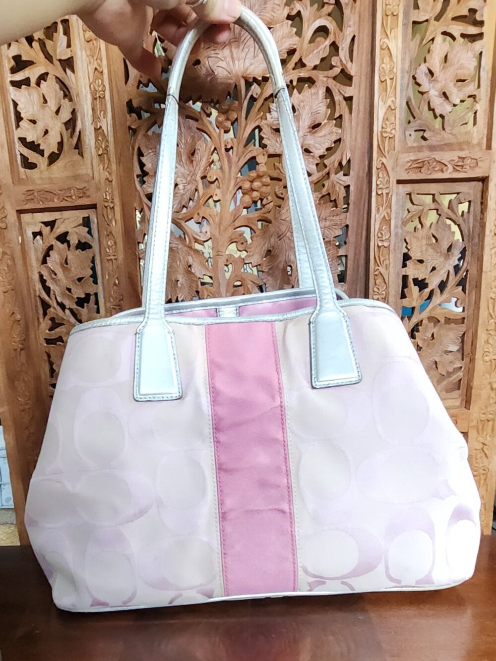 Coach Signature Stripe Carryall Satchel in Pink - F13533 - Picture 2 of 11